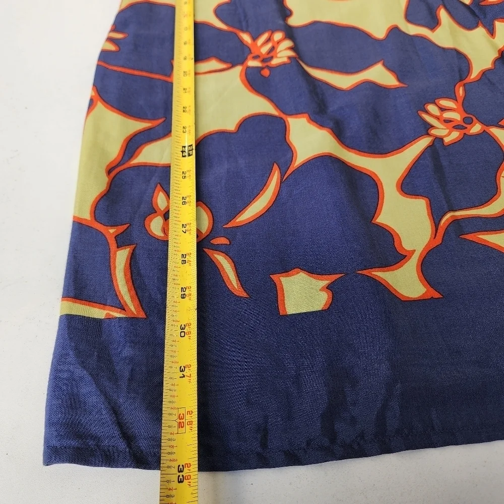 Ann Taylor LOFT Floral Knee Length Dress Navy Blue Green Orange 3/4 Sleeve 0P